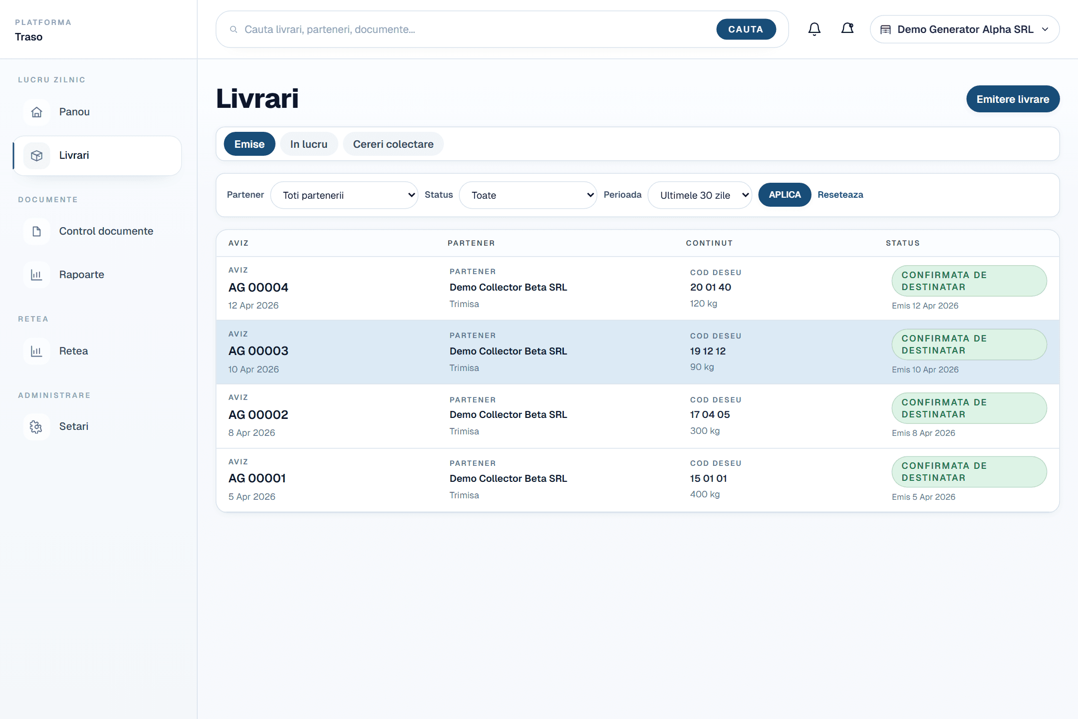 Flux de livrari si emitere in TRASO
